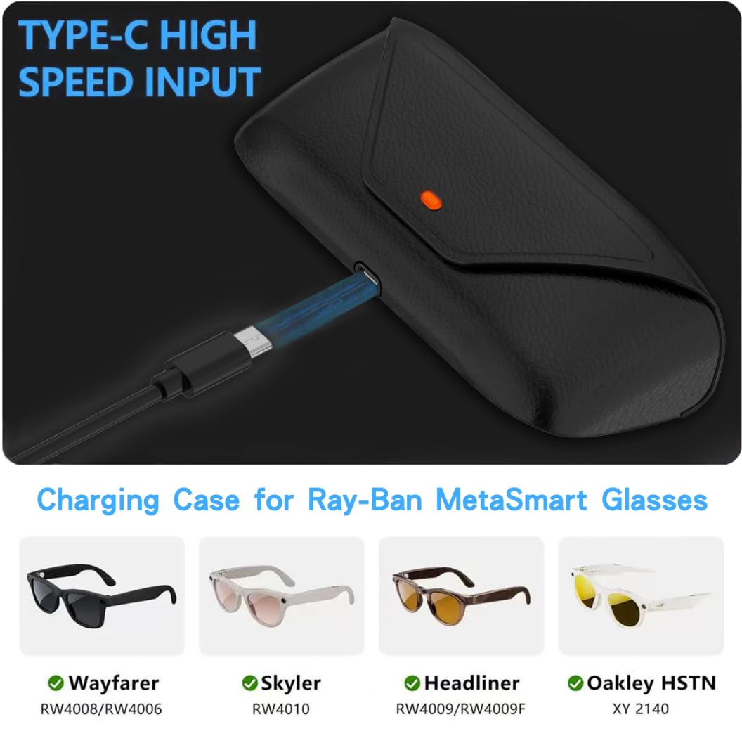 Ray-Ban Meta Smart Glasses Dock & Charger Gen 1/2 etui do ładowania, Wayfarer Skyler Oakley, skórzane USB-C