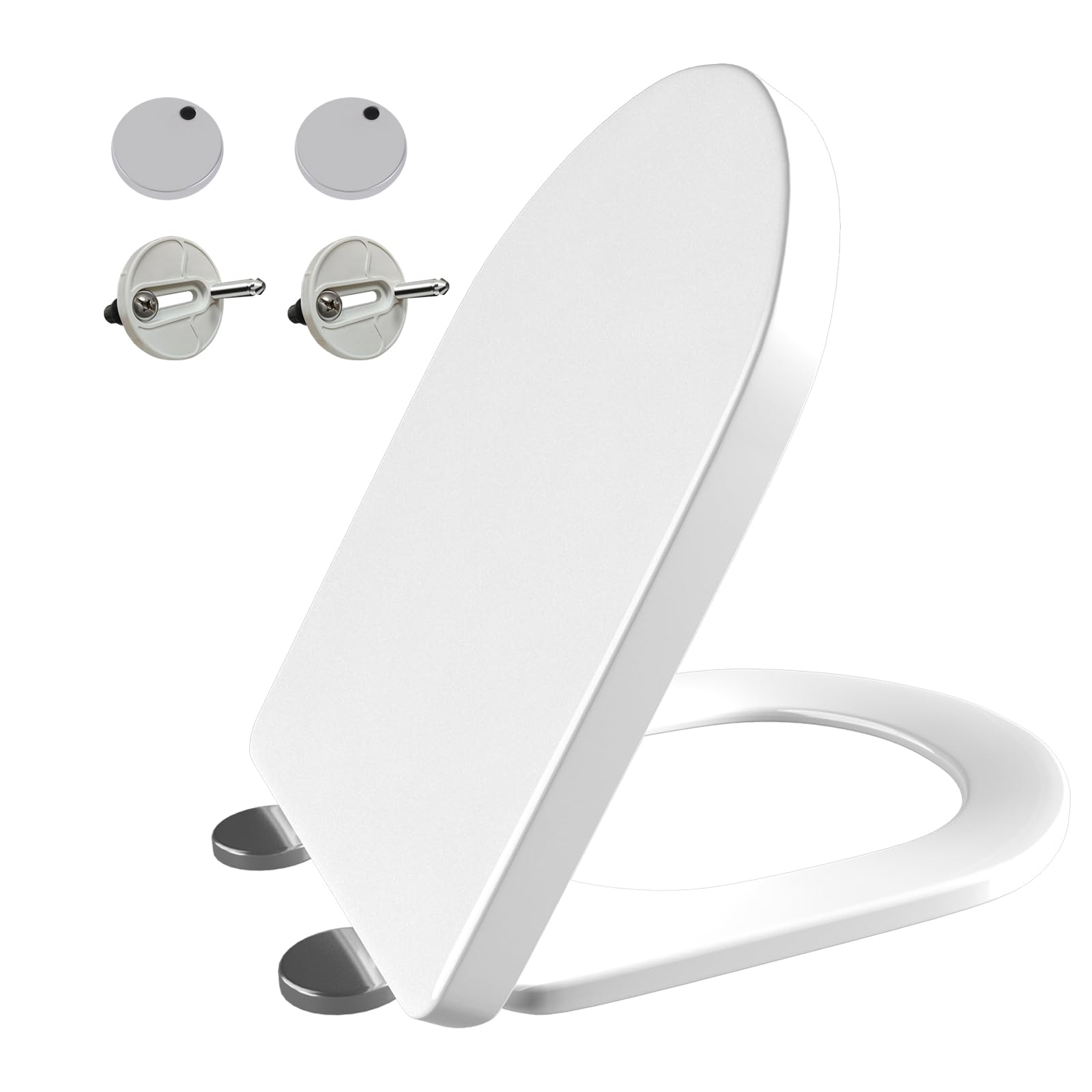 D Shape Toilet Seat, Quick Release Toilet Seat with Soft Close & Hinges for Easy Cleaning, Premium Thermoplastic Toilet Lid Loo Seat, Bathroom Bowl Seating Thermoset Lid, Easy Install White WC Seats