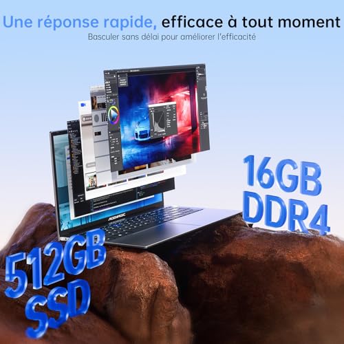 ACEMAGIC PC Portable 17.3 Pouces Ordinateur Portable 16 Go Ram DDR4 512 Go SSD 4 cœurs ln-tel Alder Lake N-97,jusqu'à 3,6 GHz,(dépasser N100/N95) WiFi,3*USB3.2,BT5.0,HDMI,Cache Caméra,Laptop Gris – Image 4