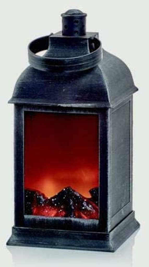 Good Life Rustic Black Led Fireplace Flame Lantern With Warm Glowing Realistic Flickering Flames 22Cm Tall