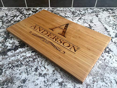 Personalized Gifts Couples Cutting Board (Anderson Design) - Wood Cutting Boards Bridal Shower, Housewarming, and Wedding Gifts (11 x 17 Single Tone Bamboo Rectangular) - Thumbnail 2