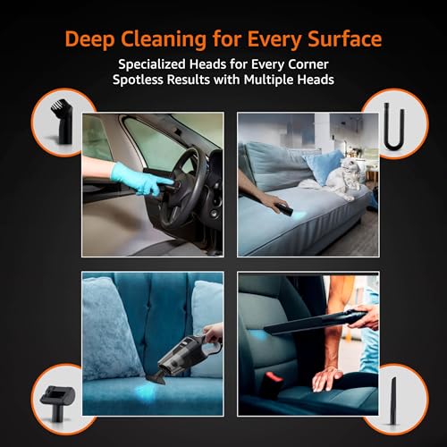 Image of Amazon Basics Car Vacuum Cleaner | Portable Handheld | 5800PA Suction | 12V DC with 4.8m(15.7ft) Cord | Powerful BLDC Motor | Stainless Steel HEPA Filter