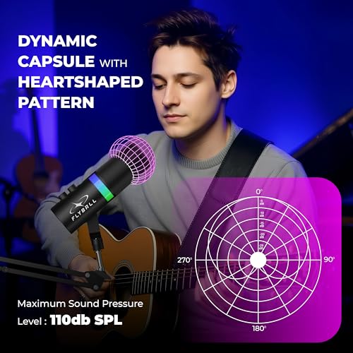 Image of FLYBALL Studio-Grade XLR /USB Dynamic Microphone with Boom Arm, RGB Gaming Podcast Mic, Gain Control, Volume Knob, Headphone Monitoring for YouTube, Streaming, Recording (UG 300 PRO)