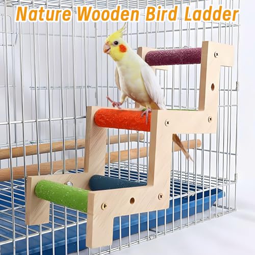 Image of Hamiledyi Nature Wooden Bird Ladder Pet Parrots Climb Bridge Exercise Stands for Parakeet Climbing Chewing Bridge Bird Cage Accessories for Cockatiel Parakeet Lovebirds Budgie