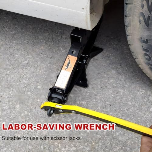Image of Jack Ratchet Wrench, Car Steel Jack Long Handle Wrench Tool, 360 Rotating Labor-Saving Scissor Jack Wrench with Forward and Reverse Knobs, Universal Car Accessories (Without Accessories)
