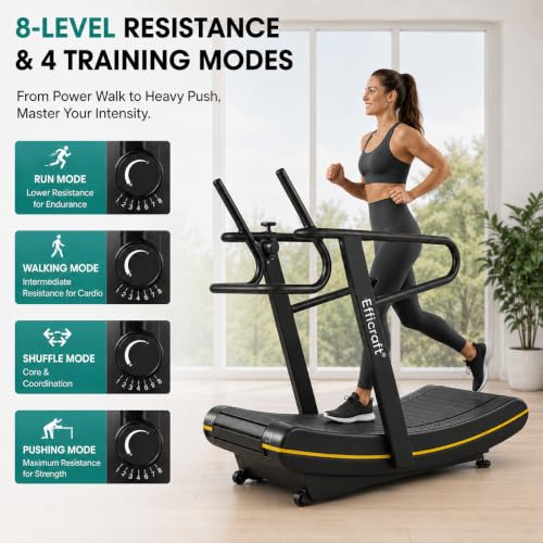 Image of Curved Manual Treadmill - 8-Level Resistance Adjustment & LCD Display, Non-Electric Fitness Equipment for Home /Gym, Cardio & Anaerobic Training