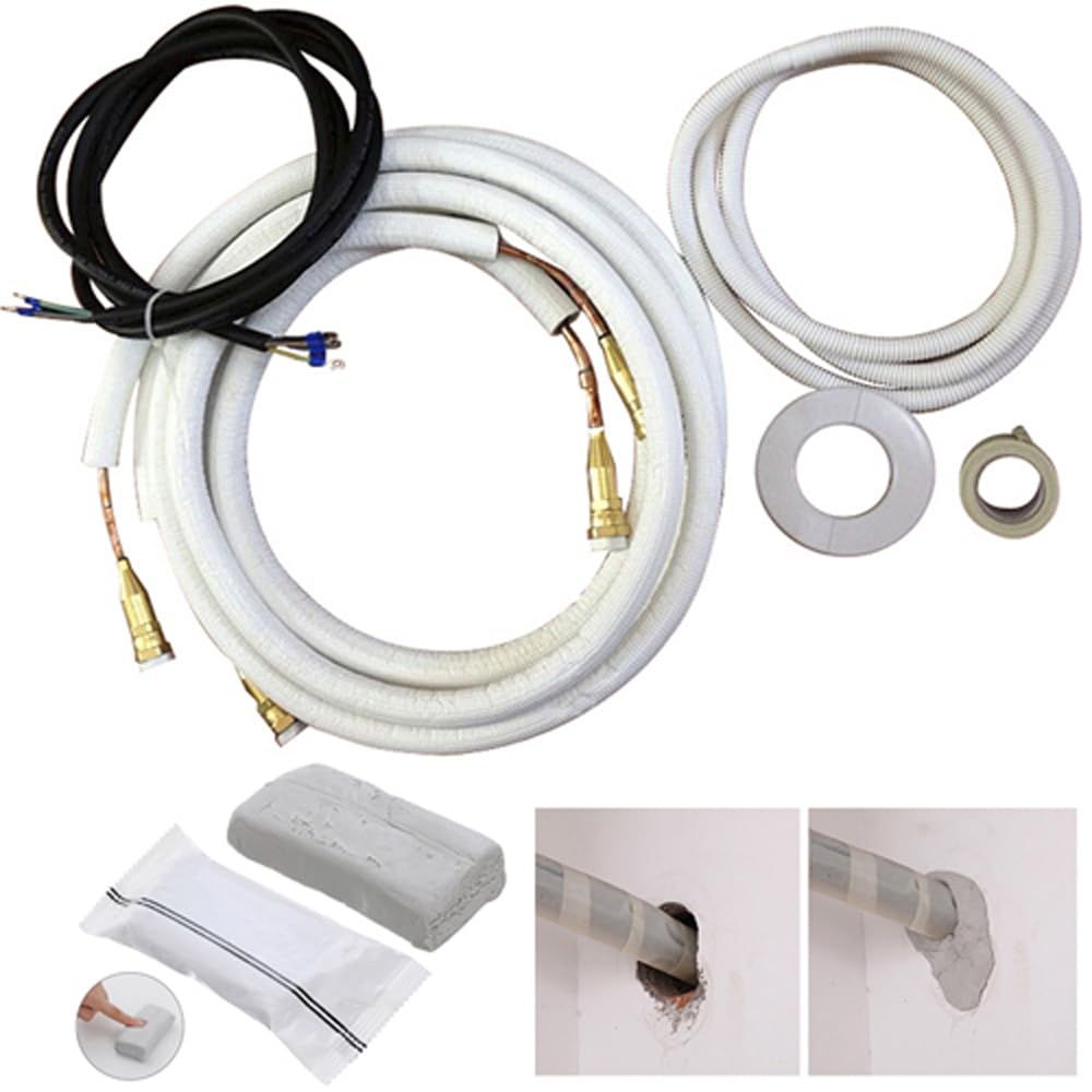 2 x 5 m QuickConnect przewód miedziany, przewód chłodziwa, rura miedziana do klimatyzatora typu split 18000BTU, Quick Klimatyzator, czysta miedź (1 x 1/4 cala + 1 x 3/8 cala)