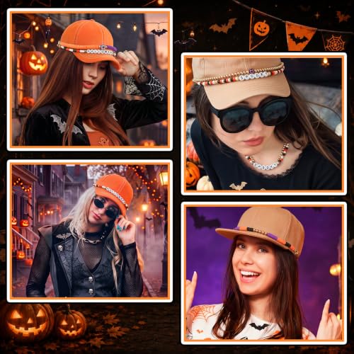 Image of Geyoga 9 Pcs Halloween Trucker Hat Chains Bat Ghost Spooky Trucker Hat Charms Women Man Bill Decoration Detachable DIY Metal Chain for Mesh Baseball Cap