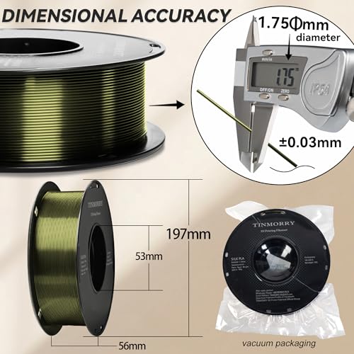 Image of PLA Filament 1.75mm, TINMORRY 3D Printer Filament, 1kg (2.2lbs), Compatible with Bambu FDM 3D Printer, Silk Bronze