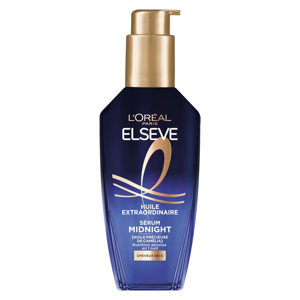 L'Oréal Paris - Sérum Capillaire de Nuit pour Cheveux Secs - Nutrition & Sans Transfert - Huile précieuse de Camélia - Elseve Huile Extraordinaire - 100ml