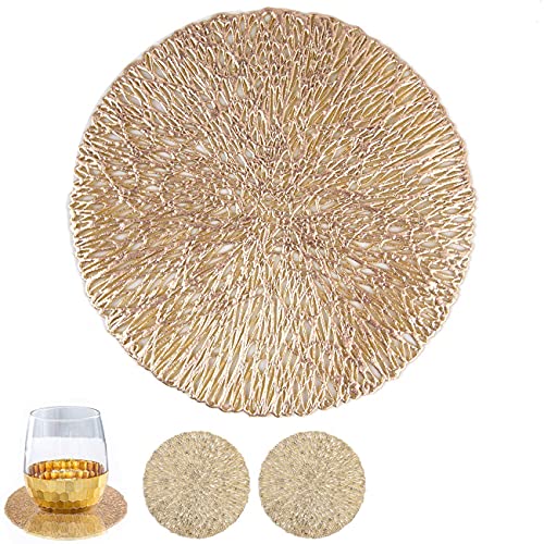 Mangata Oro sottobicchieri Rotondi, Dorati sottobicchieri Vinile per Tazza da caffè, Tazze da tè, Birra, Bottiglie, vasi, Bicchieri (10cm, Set di 2)