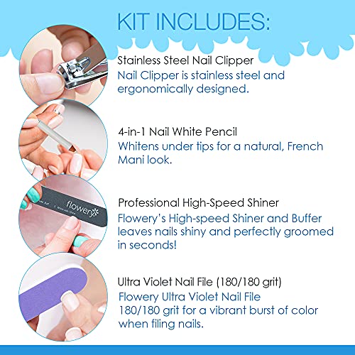Flowery Natural Nail Repair Kit Includes:ultra Violet Nail File, Nail Clipper, 4-In-1 Nail White Pencil And Professional Buffer/Shinner #TOP4