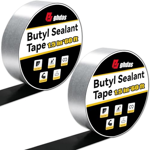 Image of Bghdas - 2 Pack Butyl Sealant Tape 1 1 /2 inch X 60' - Double Sided - Black Vapor Barrier Butyl Tape for Wall of Crawl Space, Rv Windows, Deck Boat, Crawlspace (Waterproof, Weatherproof)