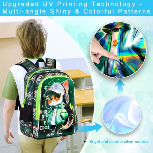 Image of CCJPX 16 inch Cat Backpack for Boys, 3PCS Kids Water Resistant Preschool Bookbags, Cool Kindergarten School Backpacks and Lunch Box