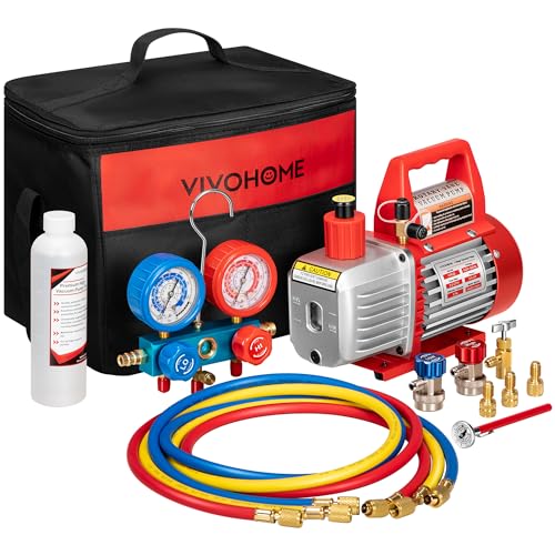 Image of VIVOHOME 1 /4 HP 3.5CFM 1 Stage AC Vacuum Pump and R134a Manifold Gauge Set