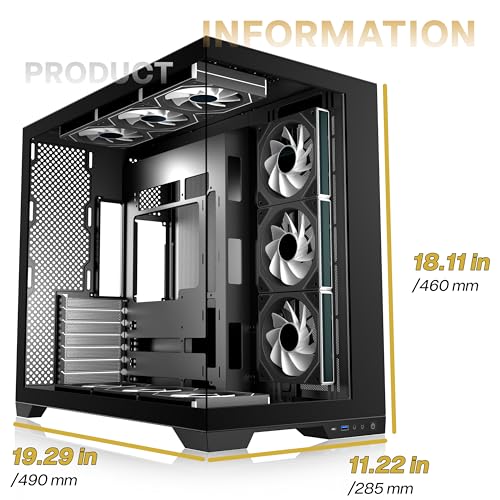 ANSAITE ATX PC-Gehäuse 9×120 mm ARGB PWM-Lüfter vorinstalliert ，Mid-Tower Gaming PC-Gehäuse, Panorama-Gehärtetes Glas Schwarz Computer-Gehäuse mit Typ-C, 360mm Radiator Unterstützung，H-D9 (Schwarz)