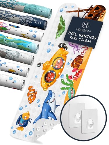 Homerella Alfombra de baño niños 100x40cm | Alfombra de baño Antideslizante antibacteriana | Extra cómoda Incl. Ganchos | Alfombra de Ducha Antideslizante niños y bebés | sin BPA y Lavable a máquina