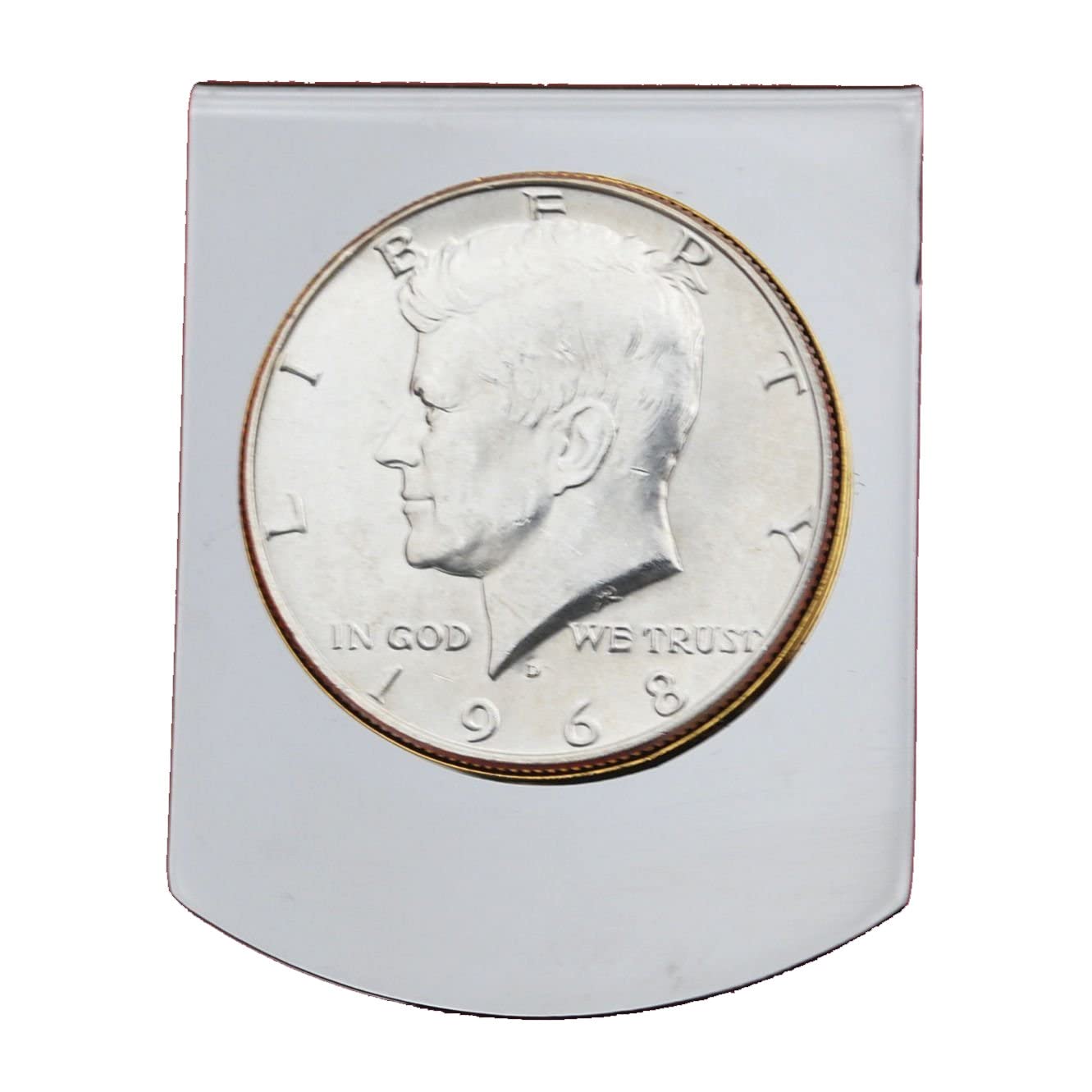 US 1968 Kennedy Half Dollar Stainless Steel Two Tone Large Money Clip NEW - Wide Design