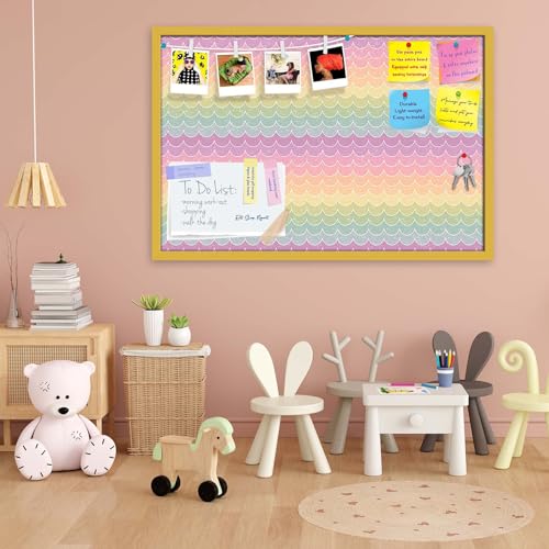 Image of ArtzFolio Wavey | Bulletin Board Notice Pin Board | Vision Soft Board Combo with Thumb Push Pins & Sticky Notes | Golden Frame | 24 x 16 inch (61 x 41 cms)