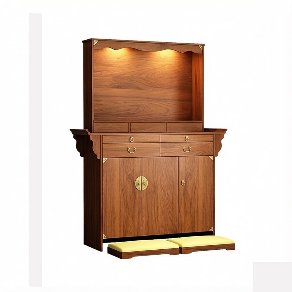 buddha statue display table Wooden Spiritual Altar Cabinet with Stool