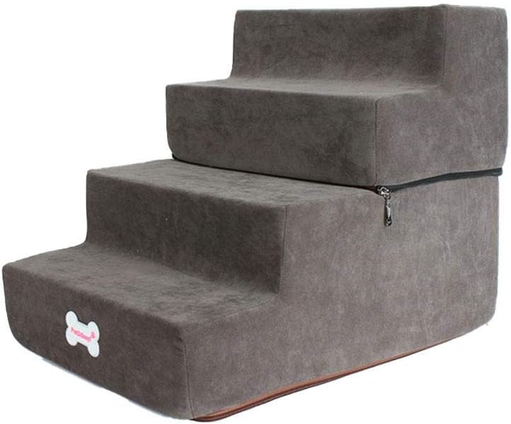 VERLOCO Pet Stairs 4 Steps, Large Removable Dog Cat Stair Washable Cover, Pet Climbing Ladder Sponge Non-Slip For Small Medium Puppy Dogs Doggy Cats For Sofa, Bed, 20-40cm Adjustable Height