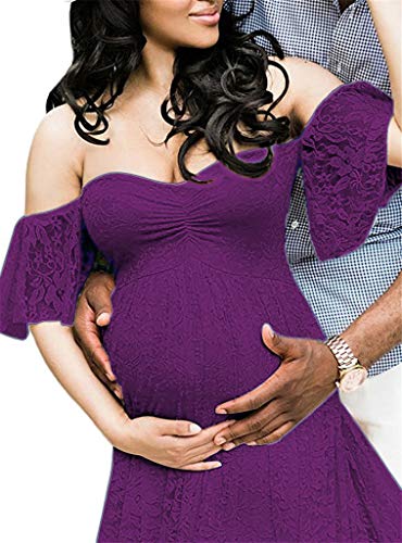 Image of Maternity Photography Props Floral Lace Dress Fancy Pregnancy Gown for Baby Shower Photo Shoot