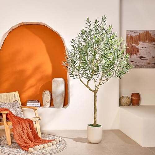 VeriNatural Artificial Olive Tree 7ft, Tall Faux Olive Trees with Planter, Potted Large Artificial...