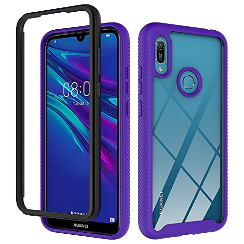 MOONCASE Case for Huawei Y6 (2019), Ultra-Thin Soft TPU Bumper Shockproof Case Transparent PC Design Back Cover for Huawei Y6 (2019) 6.09" - Purple