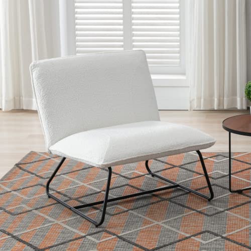 Lukealon Sherpa Living Room Chair, Mid Century Accent Chair With Metal Frame Modern Armless Extra Wide Lounge Chair For Bedroom Reception Area, Fur White #TOP5