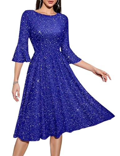 Image of HomRain Women's Church Dresses Modest Bell Sleeve Wedding Guest Cocktail Tea Party Vintage Evening Dress