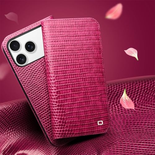 Housse iPhone 17 cuir véritable rose antichoc à clapet aimanté - 2