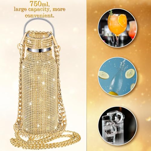 Geiserailie Botella Térmica de Agua Diamante con Rhinestones Brillantes de Acero Inoxidable Reutilizable 750 ml Color Oro miniatura 4