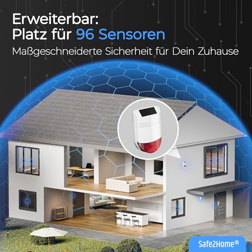 Safe2Home Funk Alarmanlage Großes Set SP110 Sabotageschutz Solar Sirene - deutsch - Alarmsystem SMS...