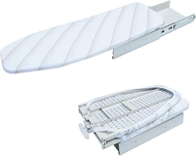 tonchean Retractable Drawer Mounted Ironing Board Pull Out Ironing Board With Heat Resistant Cover Slide-Out Ironing Station 180° Rotating Fold Away Cabinet Built Ironing Board Space Saving,950x300mm