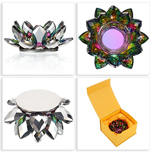 Ownmy Colorful Crystal Lotus Flower Tea Light Holder Lotus Petals Votive Candle Holder, Crystal Lotus Tealight Candle Stand Lotus Dappen Dish Lotus Candle Lamps For Table Centerpiece Wedding Decor #TOP3