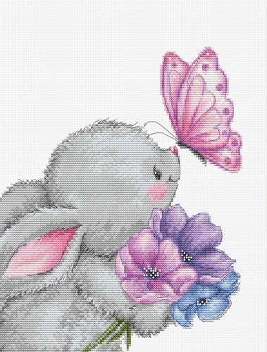 Luca-S Cross Stitch Kit, Rabbit and Butterfly, Embroidery Kit, B1235, Small