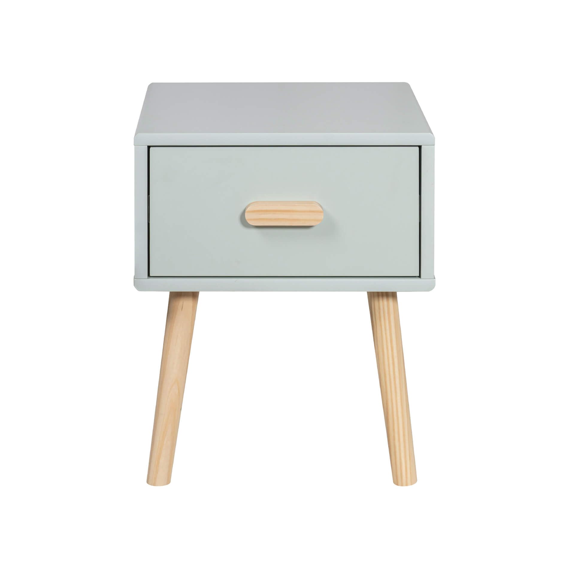 Rebecca Mobili Mesita de Noche Cuadrada para Habitación Infantil, Verde Agua Marrón, MDF Pino, con 1 Cajón, para Habitación Montessori - Medidas AxAnxFon: 44 x 35 x 35 cm - Art. RE6979