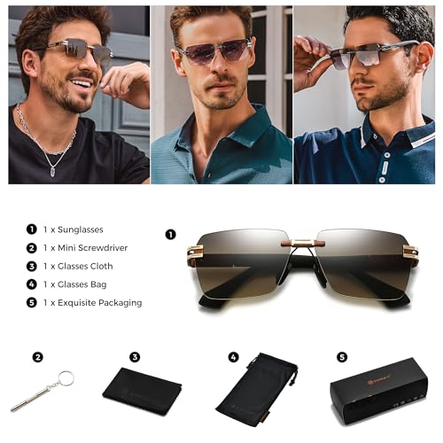 Image of SUNGAIT Rimless Rectangle Sunglasses Square Frameless Shades for Men Women Y2K Vintage UV Protection