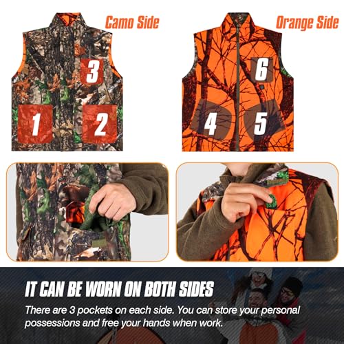 GUGULUZA Camo and Orange Reversible Heated Vest for Hunting, Lightweight Heating Game Safety Vest for Hiking4