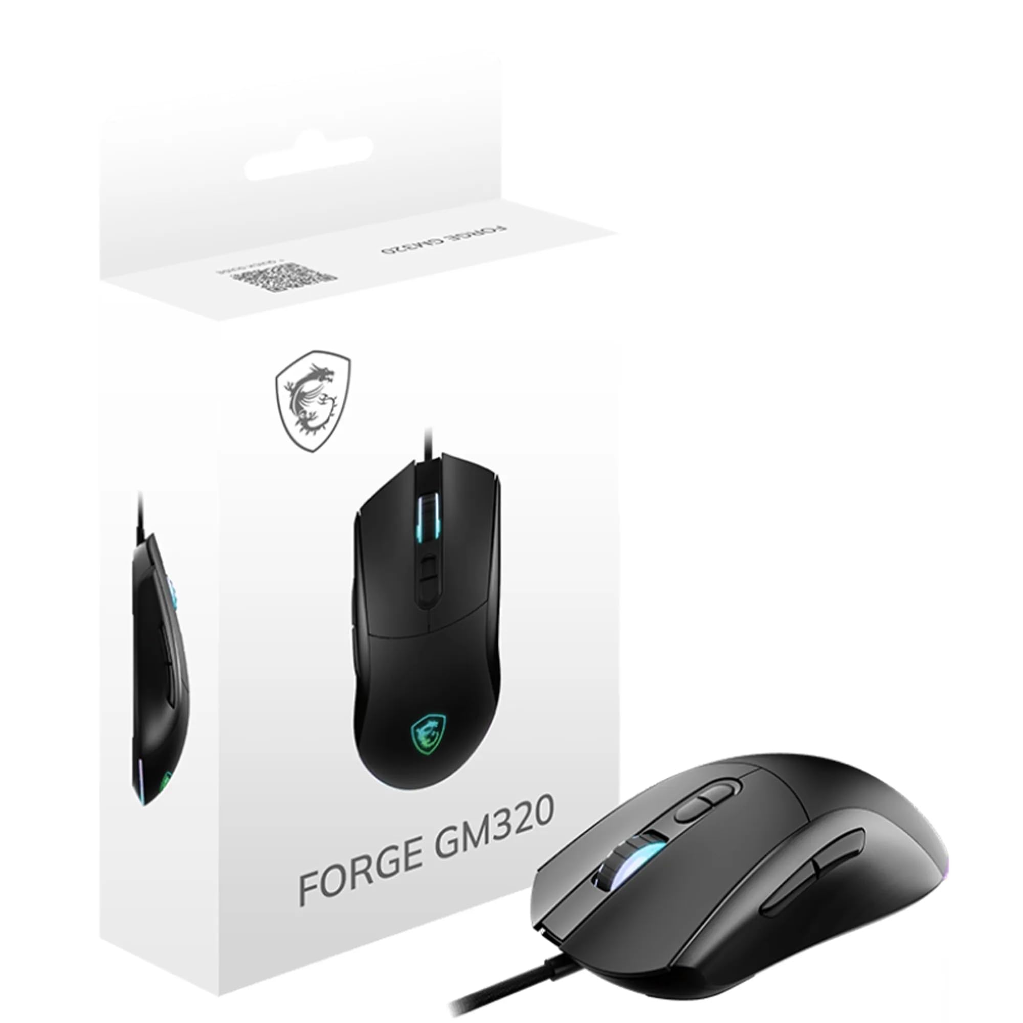 MSI FORGE GM320 Gaming Mouse - 12800DPI Optical Sensor, Symmetrical, 20M+ Click Switches, 7-Buttons, 1ms Latency, RGB LED, 126g - Wired