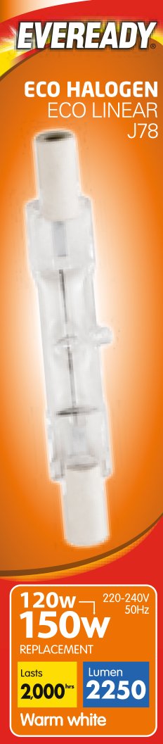 Eveready Eco Halogen Linear Lamp R7s 120W = 150W 78mm Bulb For Flood Security