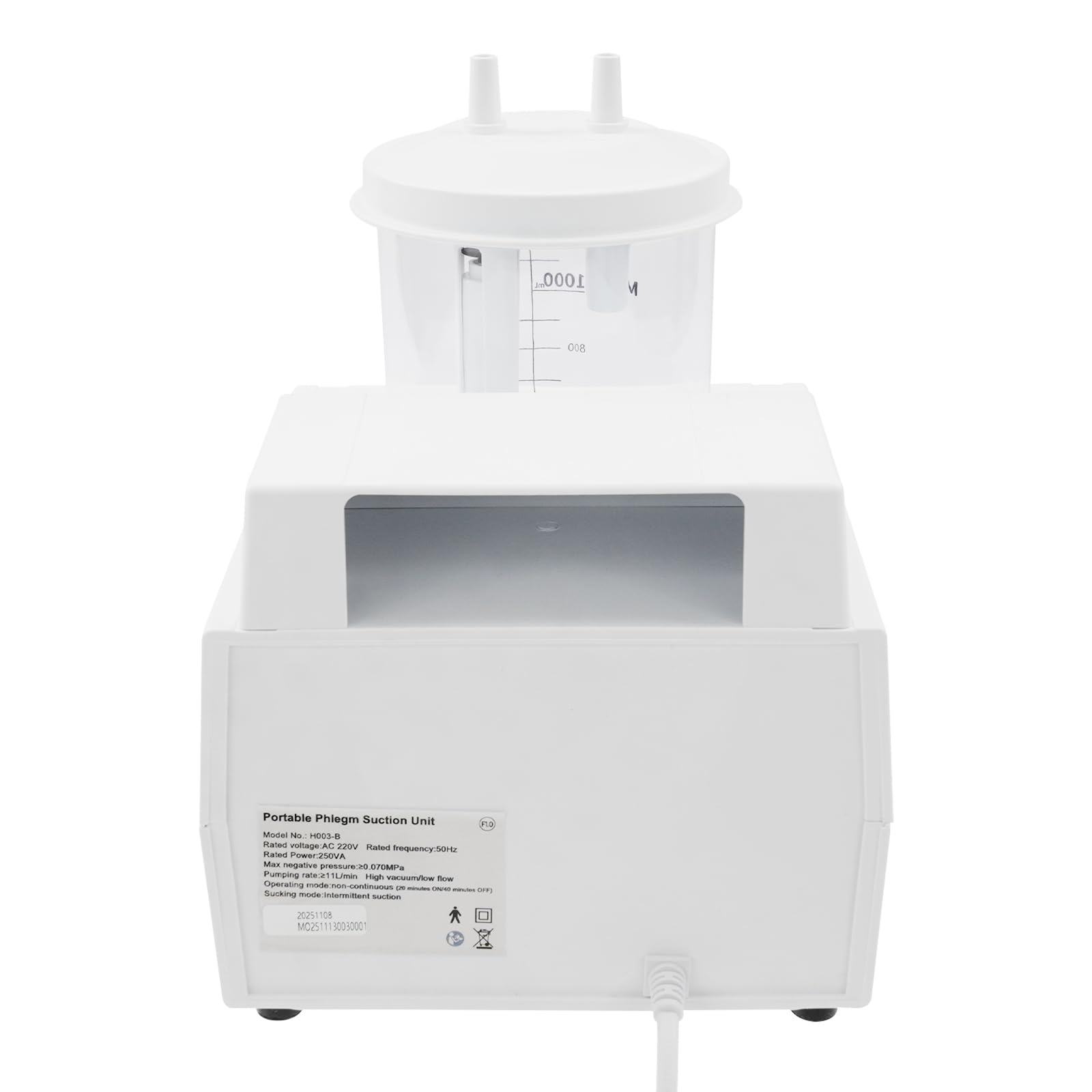 Elektryczne urządzenie do odsysania 1000 ml, przenośny odkurzacz do wydzieliny śluzowej z pompą próżniową, do domu, pielęgnacji kliniki, weterynarza, cichy aparat ssący z pojemnikiem na ścinki