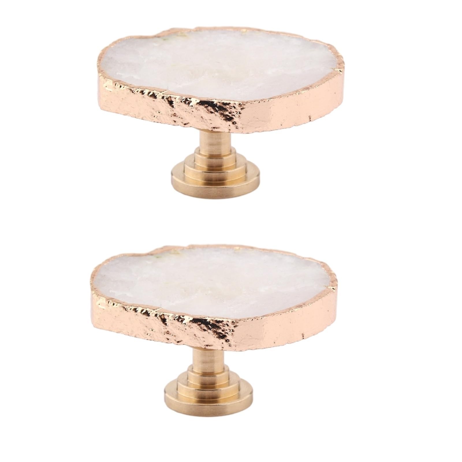 Kfgisd White 2Pcs Furniture Drawer Handles And Knobs,Furniture Handles Natural Crystal Piece Brass Single Hole,Crystal Handles(White)