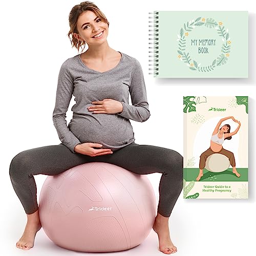 Image of Trideer Pregnancy Ball Birthing Ball, 1.7mm Extra Thick Yoga Ball for Maternity, Labor Birth, Exercise, Physio, Recovery Guide & Baby Memory Book Included, 440LB Anti-Burst & Non-Slip Stability Ball