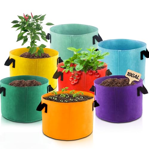 Biotolot 10-Gallon Fabric Grow Bags (7 Pack of Mix Colors) with Handles for Potato Tomato Flower and Vegetables