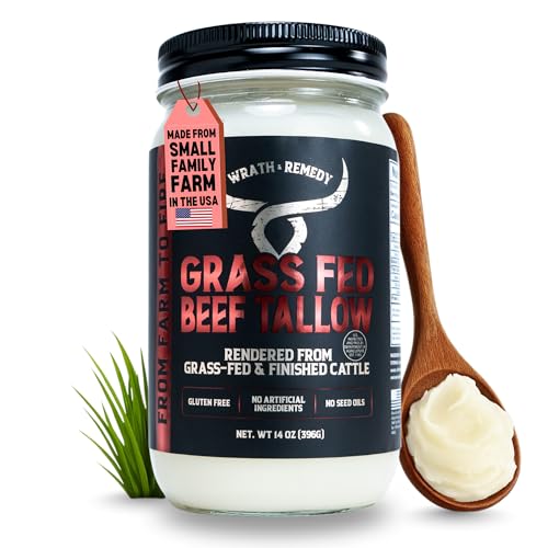 Beef Tallow for Cooking (14 oz) — US-Made, 100% Grass-Fed and Finished Beef Fat, Rich Flavor —...