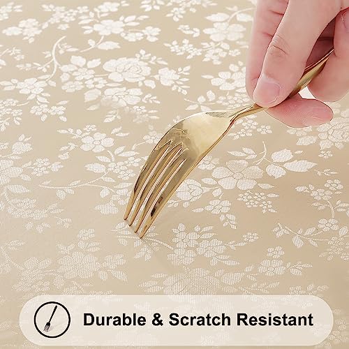 Image of Smiry Rectangle Table Cloth, Waterproof Heavy Duty Vinyl Tablecloths, Wipeable Washable Table Cover for Kitchen and Dining Room (Beige, 60 inch X 144 inch)