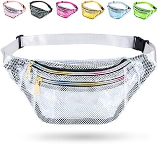 Grid Clear Fanny Pack, Fanny Packs for Women Cute Fanny Pack for Kids & Girls With 3 Pouches, Adjustable Belt, Fashion Men Waist Bags, Durable Hip Bag Bum Bags (White Fanny Packs for Women)