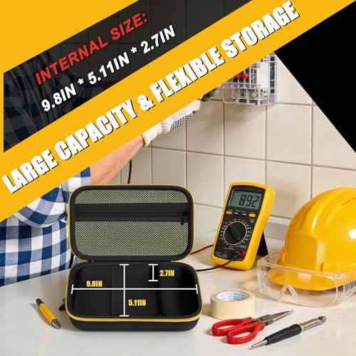 Image of Comecase Hard Multimeter Case for Fluke 87V MAX 87V 88V 179 with Holster | Divider & Zippered Mesh Storage for Test Leads, Probes, Workshop and Field Use, Black with Yellow Pocket, Case Only