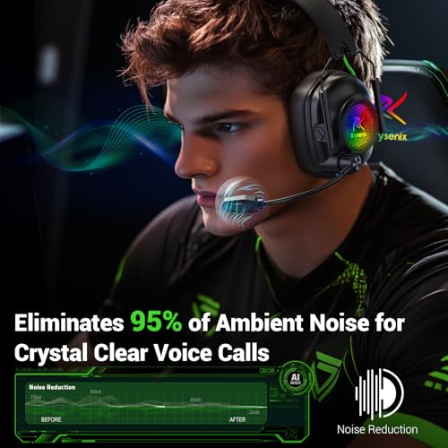 Image of 2.4 GHz Wireless Gaming Headset for PC, PS5, PS4, Switch, Mac, Bluetooth 5.4 Gaming Headphones with Noise Canceling Microphone, Cool RGB Lighting, 50Hr Battery, Foldable, 50mm Drivers-Black Blue